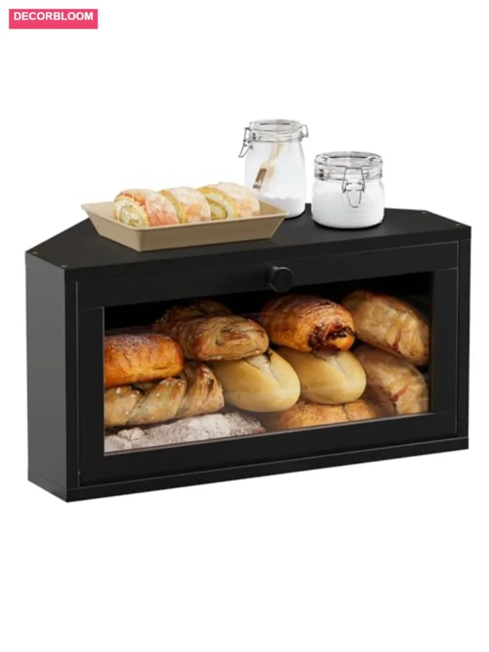 Corner Bamboo Bread Box Kitchen Countertop Storage Airtight Magnetic
